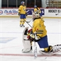 NEPEAN, CANADA - APRIL 8: Sweden's Sara Grahn #1 stretches during warmup before facing off against Team Czech Republic during relegation round action at the 2013 IIHF Ice Hockey Women's World Championship. (Photo by Jana Chytilova/HHOF-IIHF Images)